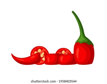 Sliced hot chilly pepper isolated on white background