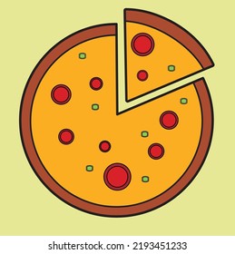 Sliced ​​pizza icon with meat and pickle sprinkles.