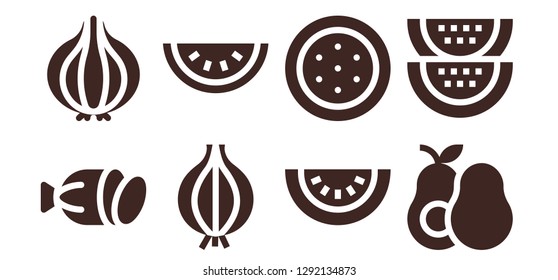  sliced icon set. 8 filled sliced icons. Simple modern icons about  - Salami, Onion, Watermelon, Avocado