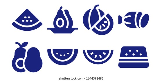 sliced icon set. 8 filled sliced icons.  Simple modern icons such as: Avocado, Watermelon, Salami