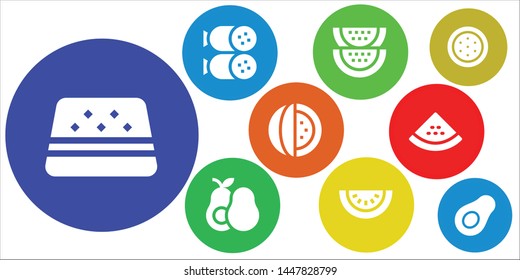 sliced icon set. 9 filled sliced icons.  Collection Of - Watermelon, Salami, Avocado