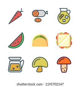 sliced icon set. vector set about mushroom, lemonade, watermelon and carrot icons set.