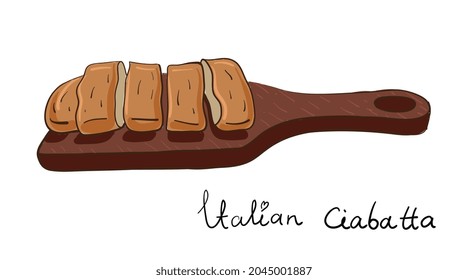 Sliced Italian Ciabatta. Vector illustration.