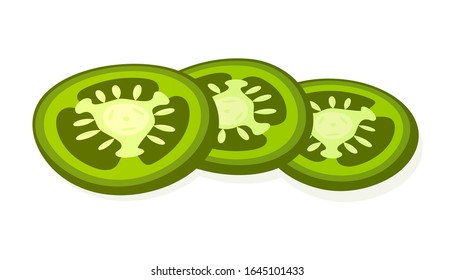 Sliced jalapeno pepper isolated on white background. Juicy ripe green pepper. Vector Illustration.