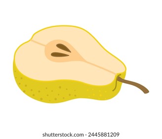 Sliced juicy pear cartoon style. Modern flat illustration chopped pear, fruits, healthy eating. Isolated on white background. Vector illustration