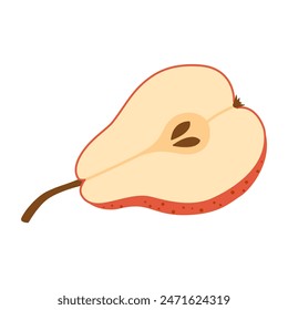 Sliced juicy red pear cartoon illustration. Hand drawn Modern flat style half pear, fruits, healthy eating. Isolated on transparent background. Vector illustration