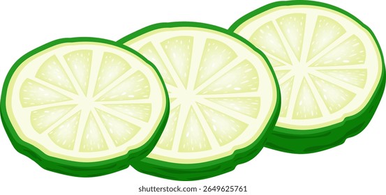 Rodadas de limão kaffir fatiadas isoladas sobre fundo branco, usadas em cozimento e remédios tradicionais