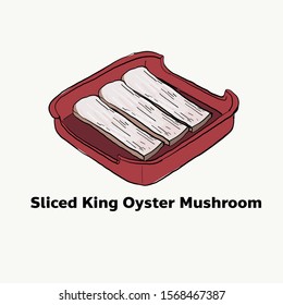 Sliced King Oyster Mushroom Drawing illustration vector.