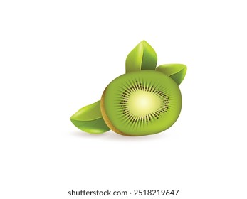 Ilustração de vetor realista 3d de frutas Kiwi fatiadas