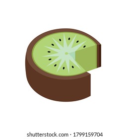 Sliced Kiwi Fruit Isometric Flat Icon Isolated in White