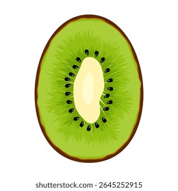 Sliced Kiwi Fruit Vector Illustration. The kiwis green flesh is rich in detail, featuring radiating lines that mimic the natural texture of the fruit.