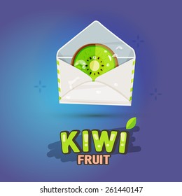 sliced kiwi in letters with typographic design . freshness natural product concept - vector illustration