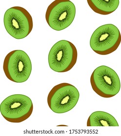 Sliced kiwi on a white background pattern.