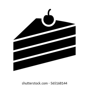 Sliced of layer dessert cake with cherry on top flat vector icon for food apps and websites