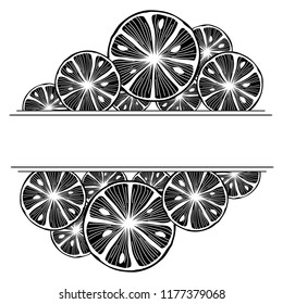 Sliced lemon. Black and White Vector Background.