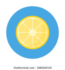 Sliced lemon flat icon isolated on blue background. Simple fruit in flat style, vector illustration.