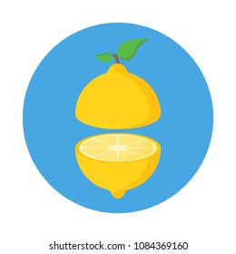 Sliced lemon flat icon isolated on blue background. Simple fruit in flat style, vector illustration.