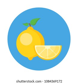 Sliced lemon flat icon isolated on blue background. Simple fruit in flat style, vector illustration.