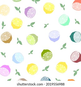 Sliced Lemon Fruits Isolated on White Background. Repeating Vector Pattern