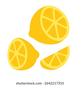 Sliced lemon halves. Fresh citrus fruit cross-section. Natural vitamin C source. Flat vector illustration.