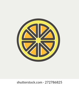 Sliced of lemon icon thin line for web and mobile, modern minimalistic flat design. Vector icon with dark grey outline and offset colour on light grey background.