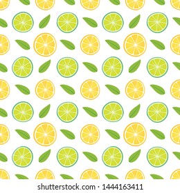Sliced lemon and lime vector pattern. Hand drawn Lemons and Limes Seamless Pattern.