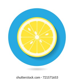 Sliced lemon with seeds. Flat design. Vector illustration.