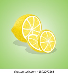 Sliced lemon.Parts of citrus fruit with shadow.Vector illustration for packaging, emblems, labels, wrappers.Set of elements for design.Flat style.

