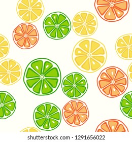 Sliced lemons limes and orange on seamless pattern