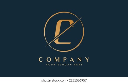 Sliced Letter C Logo With Circle Shape. Letter C Luxury Logo Template In Gold Color. Beautiful Logotype Design For Luxury Company Branding.