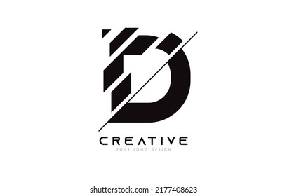 Diseño de iconos con logotipo de la letra D en rodajas con colores en blanco y negro y vectores de cortes