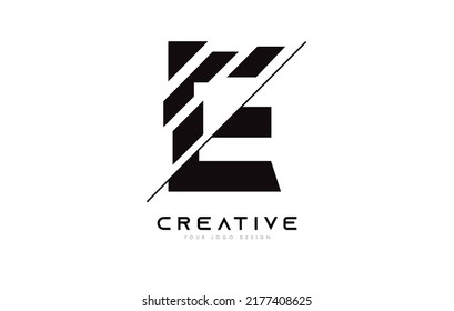 Diseño de iconos con logotipo de letra E en lonchas con colores en blanco y negro y vectores de cortes
