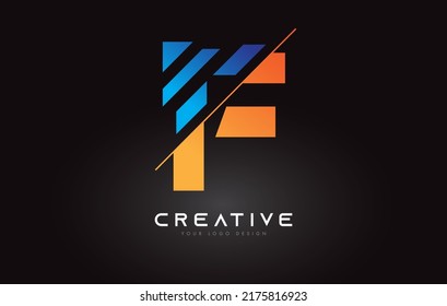 Diseño de iconos con logotipo de letra F con colores azules y naranjas y vectores de cortes