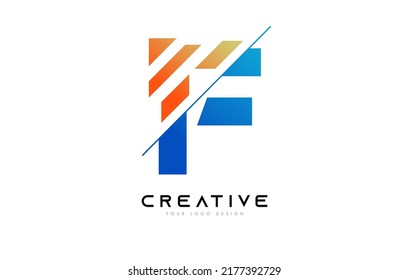 Diseño de iconos con logotipo de letra F con colores azules y naranjas y vectores de cortes