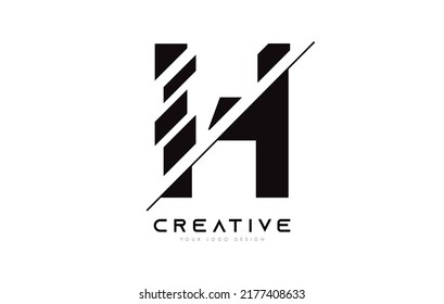 Sliced Letter H Logo Icon Design with Black and White Colors and Cut Slices Vector