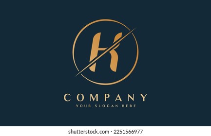 Sliced Letter K Logo With Circle Shape. Letter K Luxury Logo Template In Gold Color. Beautiful Logotype Design For Luxury Company Branding.