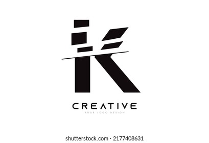 Sliced Letter K Logo Icon Design with Black and White Colors and Cut Slices Vector