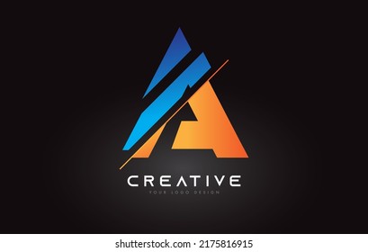 Sliced Letter A Logo Icon Design with Blue and Orange Colors and Cut Slices Vector