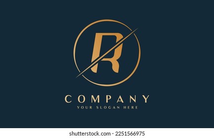 Sliced Letter R Logo With Circle Shape. Letter R Luxury Logo Template In Gold Color. Beautiful Logotype Design For Luxury Company Branding.