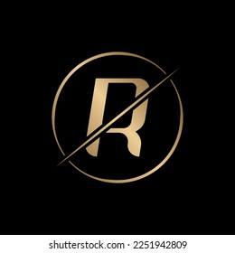 Logotipo De Letra R En Segmento Con Forma Círculo. Moderna plantilla de vectores de diseño con logotipo R creativo. Elegante Diseño De Identidad En Color Dorado.