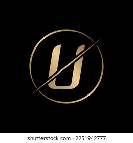 Sliced Letter U Logo With Circle Shape. Modern Creative U Logo Design Vector Template. Elegant Identity Design In  Gold Color.