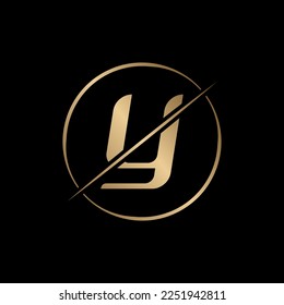 Sliced Letter Y Logo With Circle Shape. Modern Creative Y Logo Design Vector Template. Elegant Identity Design In  Gold Color.