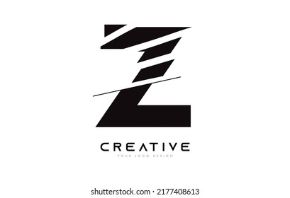 Sliced Letter Z Logo Icon Design with Black and White Colors and Cut Slices Vector