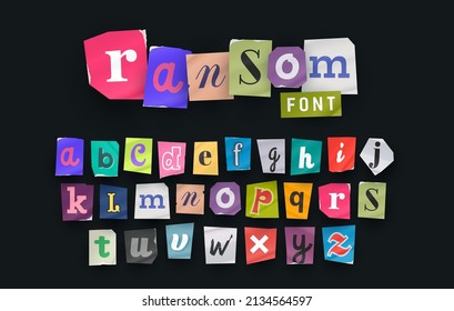 Sliced letters various funny style font for flyer or anonymous notes. Paper style ransom note letter. Cut Letters. Clipping alphabet. Vector font