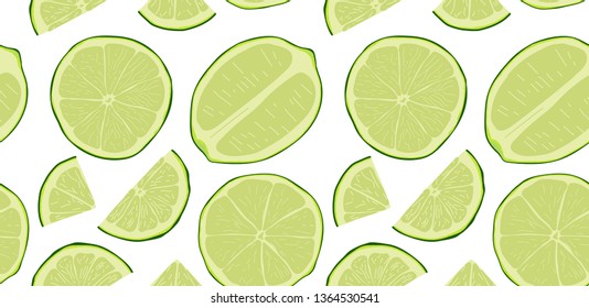 Sliced lime seamless pattern. Small parts. Vector illustration.
