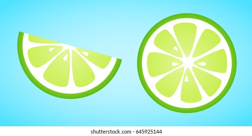 Sliced limes on blue background. Vector illustration.
