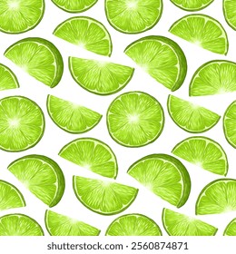 Sliced limes vector seamless pattern. Trendy hand drawn texture. Modern design for paper, cover, fabric, interior decor and other use on white background