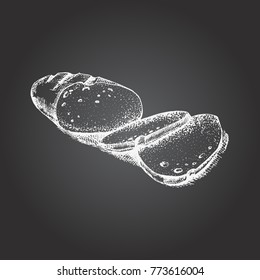 Sliced loaf of bread. Bakery products. Hand drawn vector stock illustration. Chalk board drawing