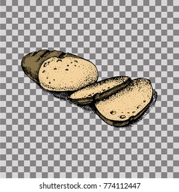 Sliced loaf of bread. Bakery products. Hand drawn vector stock illustration.