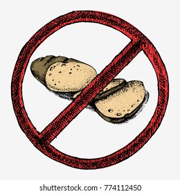 Sliced loaf of bread. Bakery products. Hand drawn vector stock illustration.